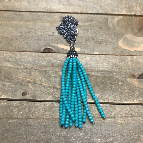 handmade Jewelry - Handmade Blue & Silver Beaded Tassel Necklace